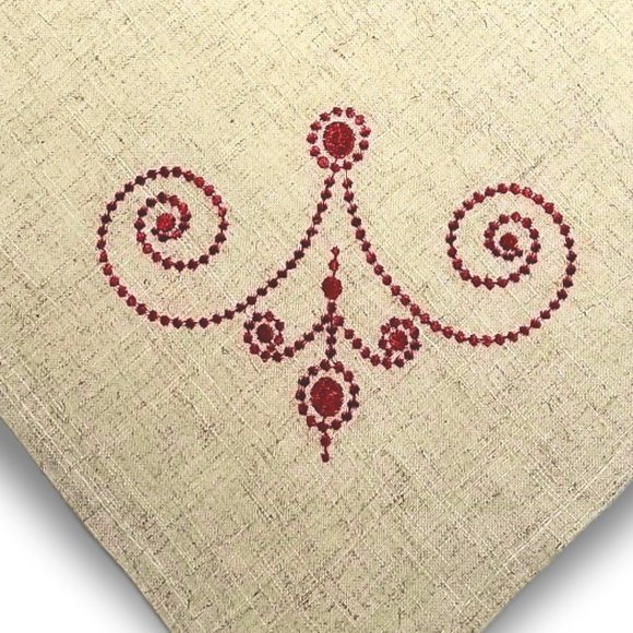 Cloth Napkins Set (4) Vintage Cotton Blend Cambria Weave Beige Red Embro… - Picture 2 of 6